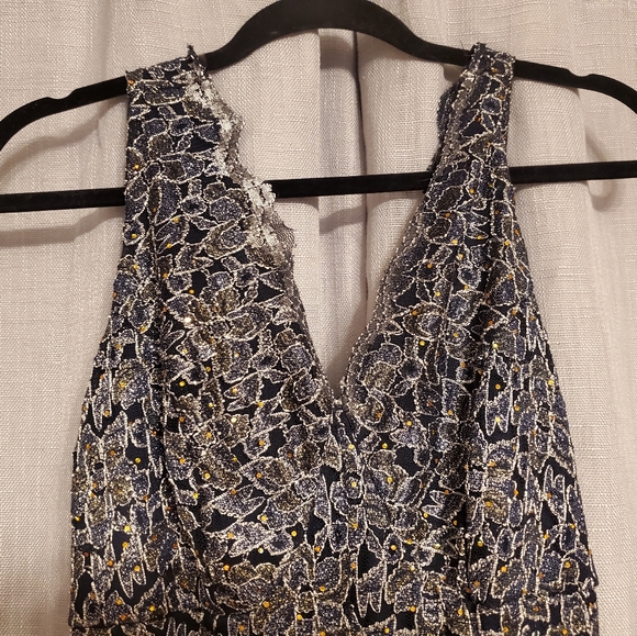 Embroidered Navy Blue Evening Gown - Picture 5 of 9